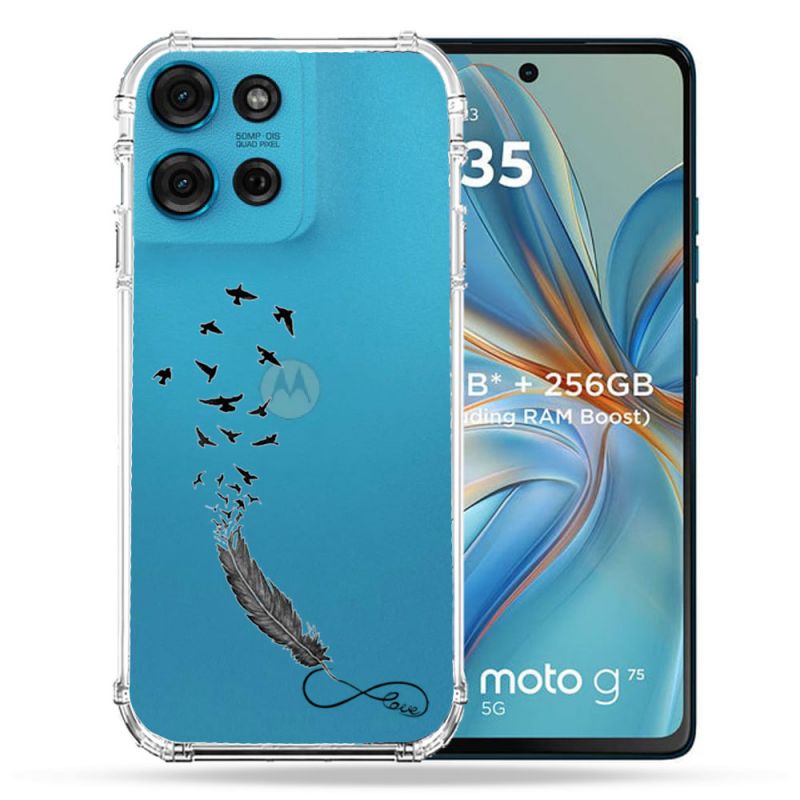 Coque Renforcée Transparente Pour Motorola G75 5G Plume Infini