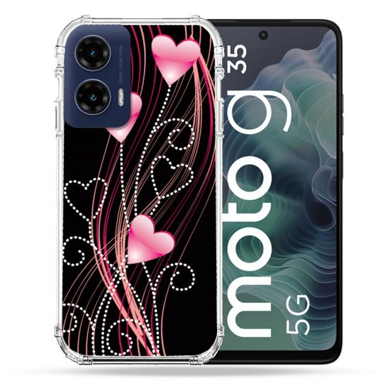 Coque Renforcée Pour Motorola G35 5G Amour Coeur Rose Montant sur Noir