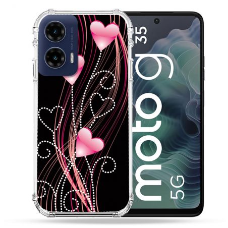 Coque Renforcée Pour Motorola G35 5G Amour Coeur Rose Montant sur Noir