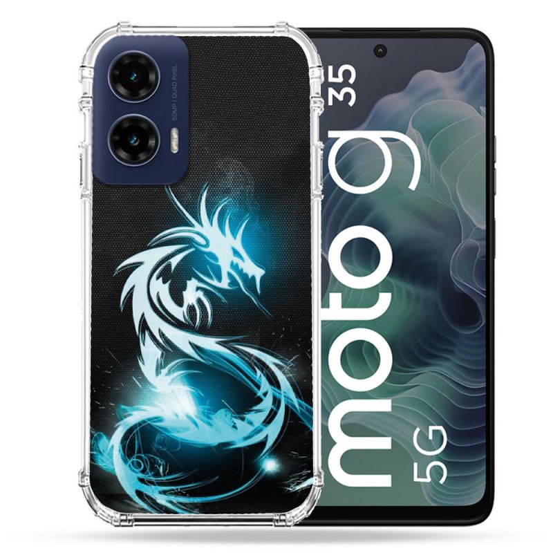 Coque Renforcée Pour Motorola G35 5G Fantastique Dragon Bleu