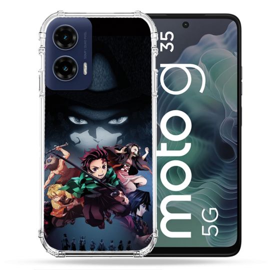 Coque Renforcée Pour Motorola G35 5G Manga Demon Slayer Noir