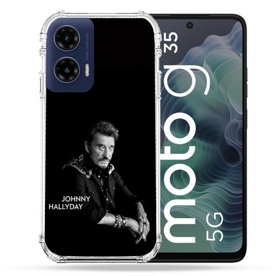 Coque Renforcée Pour Motorola G35 5G Musique Johnny Hallyday Noir