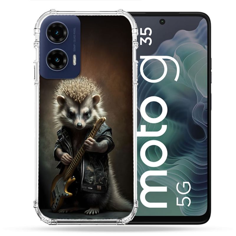 Coque Renforcée Pour Motorola G35 5G Musique Rock Herisson