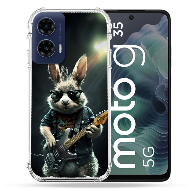 Coque Renforcée Pour Motorola G35 5G Musique Rock Lapin