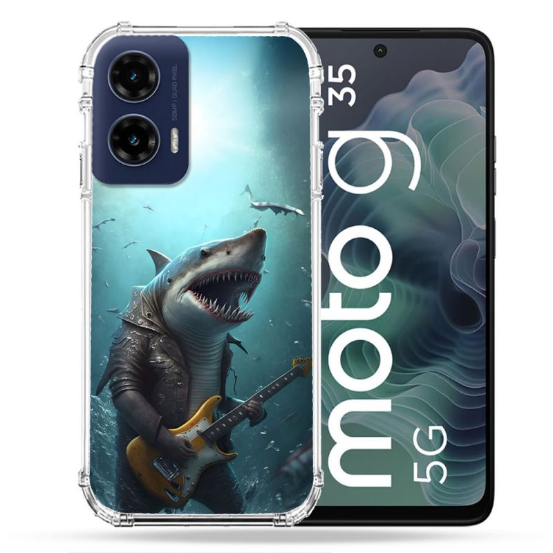 Coque Renforcée Pour Motorola G35 5G Musique Rock Requin