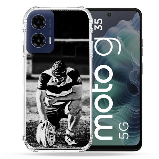 Coque Renforcée Pour Motorola G35 5G Sport Rugby Noir Blanc