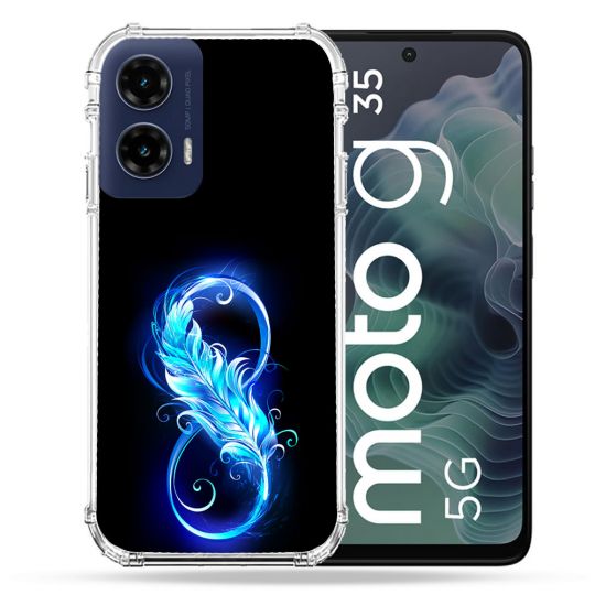 Coque Renforcée Pour Motorola G35 5G Texture Plume Infini Bleu