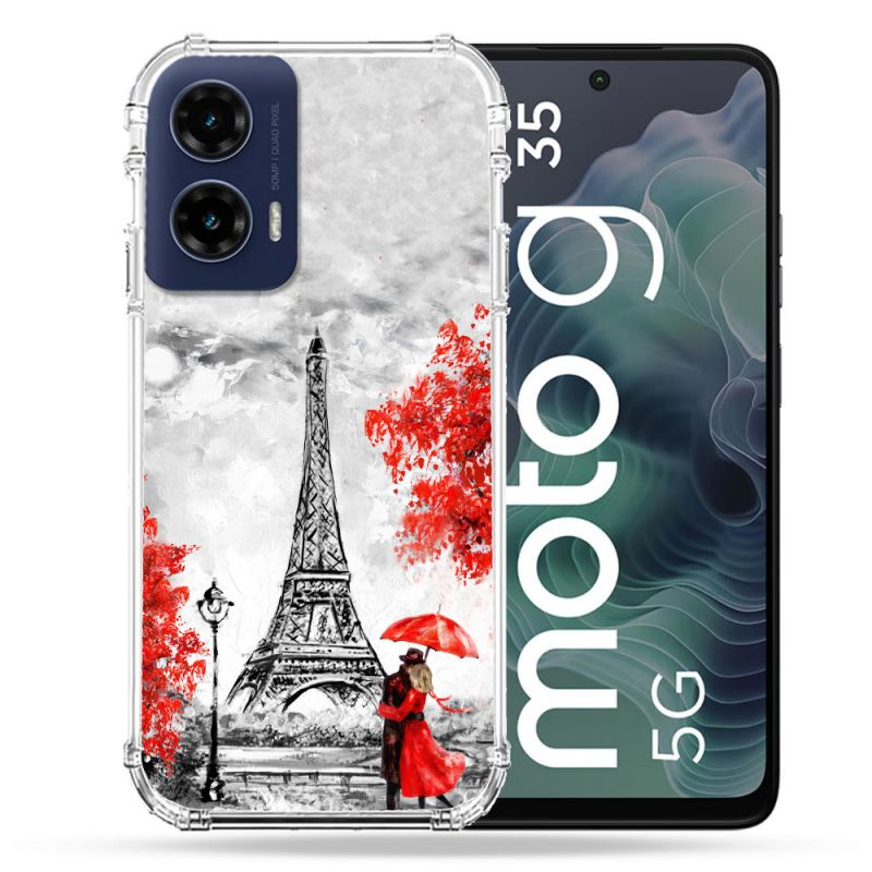 Coque Renforcée Pour Motorola G35 5G Voyage France Paris Rouge