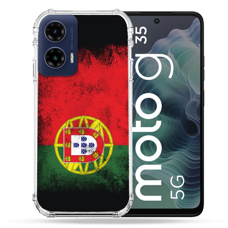 Coque Renforcée Pour Motorola G35 5G Voyage Portugal Drapeau