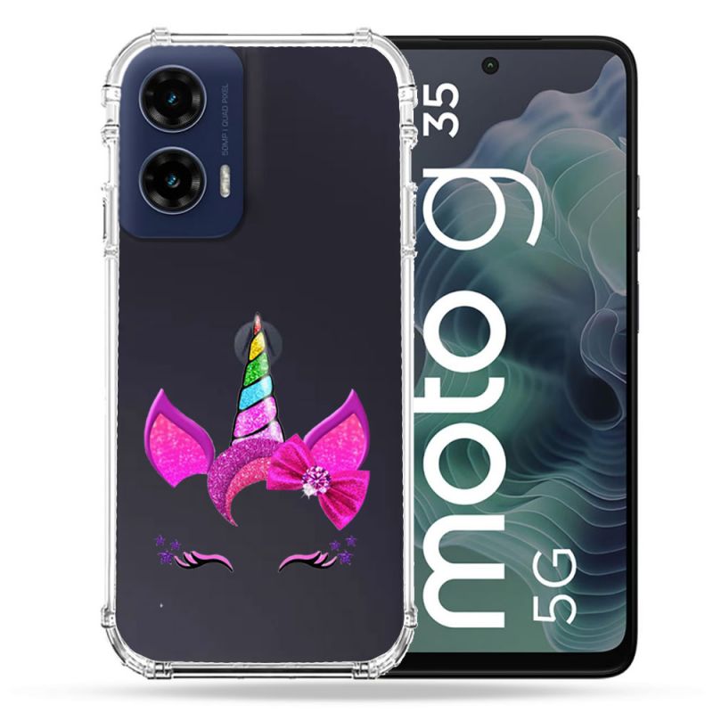 Coque Renforcée Transparente Pour Motorola G35 5G Licorne Paillette