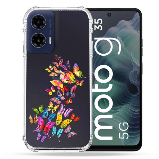 Coque Renforcée Transparente Pour Motorola G35 5G Papillon Multicolore