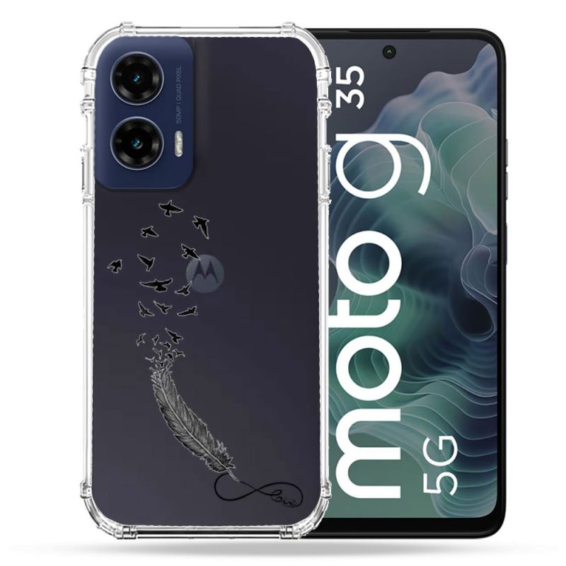 Coque Renforcée Transparente Pour Motorola G35 5G Plume Infini