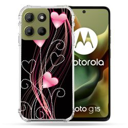 Coque Renforcée Pour Motorola G15 Amour Coeur Rose Montant sur Noir