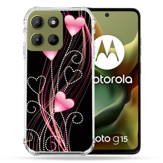 Coque Renforcée Pour Motorola G15 Amour Coeur Rose Montant sur Noir