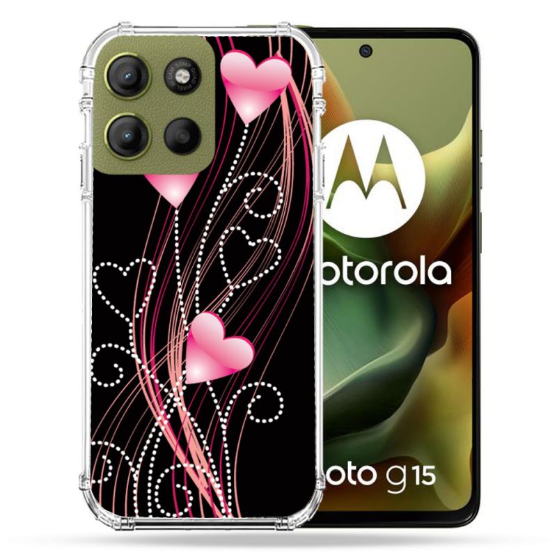 Coque Renforcée Pour Motorola G15 Amour Coeur Rose Montant sur Noir