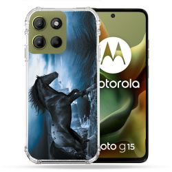 Coque Renforcée Pour Motorola G15 Animal Cheval Noir