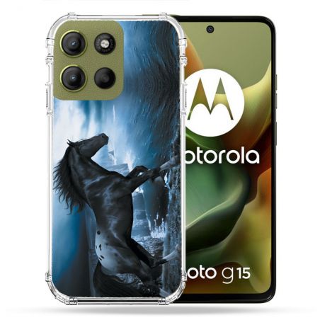 Coque Renforcée Pour Motorola G15 Animal Cheval Noir