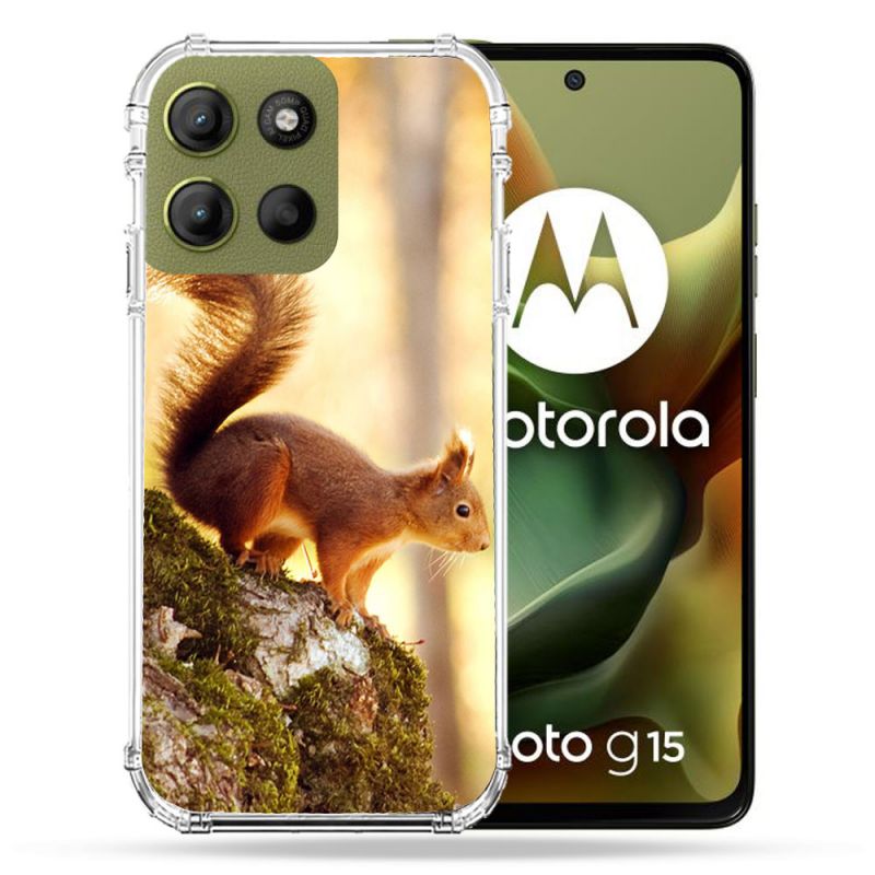 Coque Renforcée Pour Motorola G15 Animal Ecureuil Bois