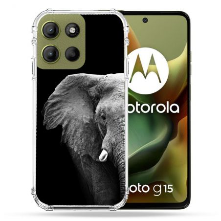 Coque Renforcée Pour Motorola G15 Animal Elephant Noir