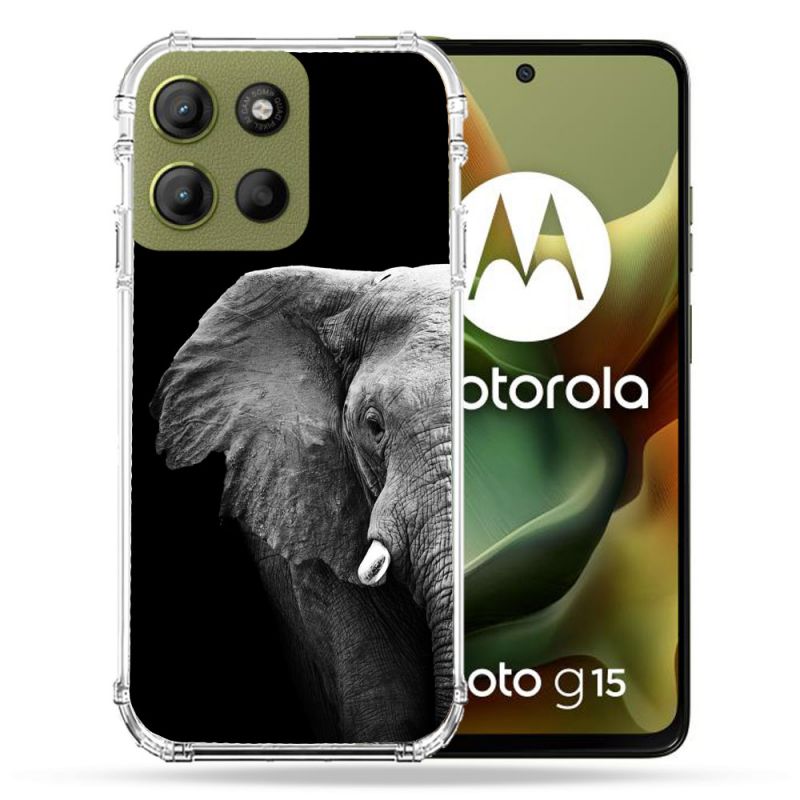 Coque Renforcée Pour Motorola G15 Animal Elephant Noir
