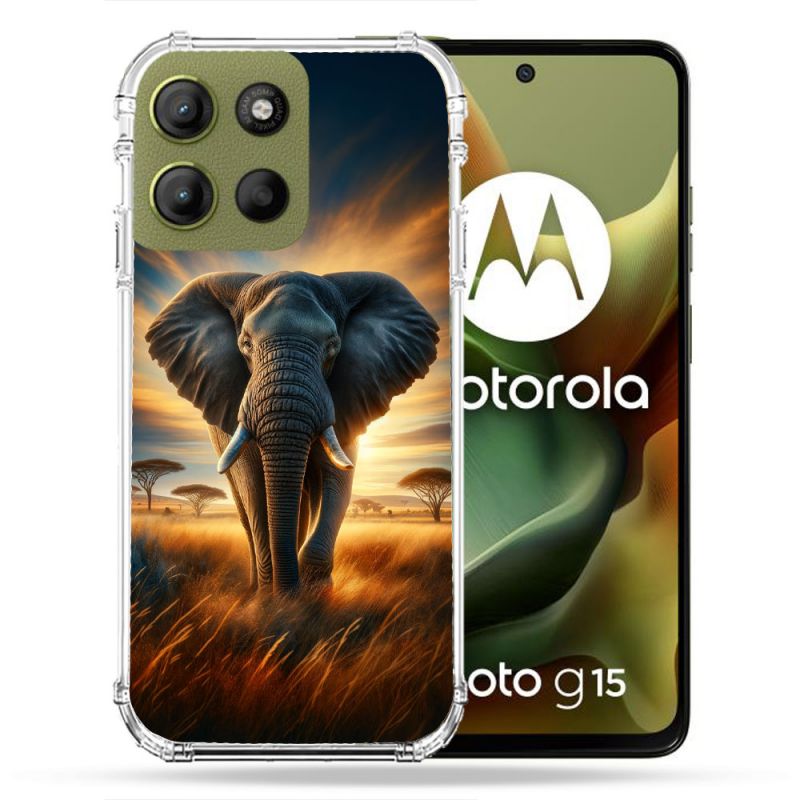 Coque Renforcée Pour Motorola G15 Animal Elephant Savane