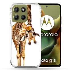 Coque Renforcée Pour Motorola G15 Animal Girafe Blanche