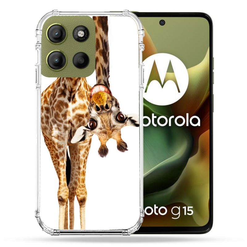 Coque Renforcée Pour Motorola G15 Animal Girafe Blanche