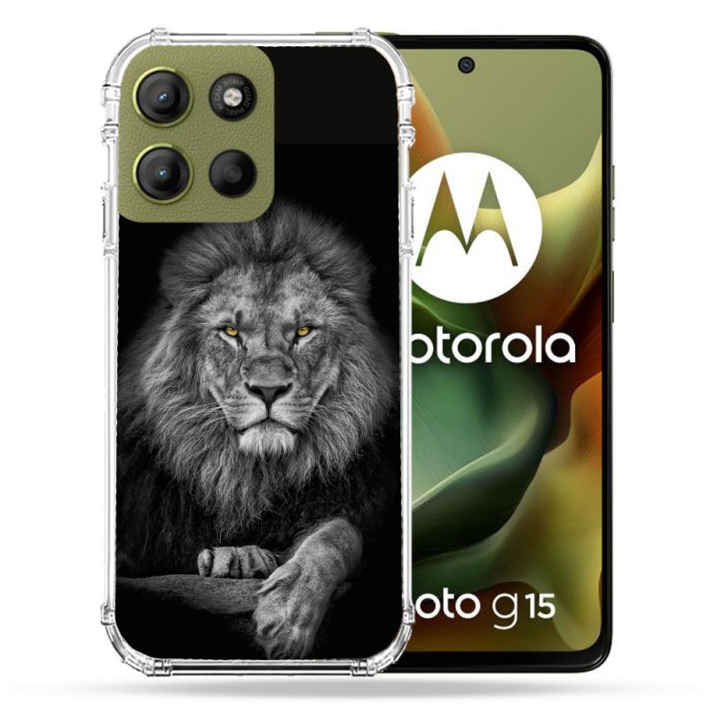 Coque Renforcée Pour Motorola G15 Animal Lion Majestueux