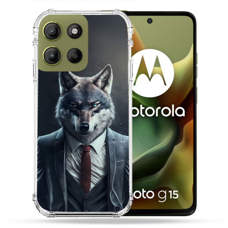 Coque Renforcée Pour Motorola G15 Animal Loup Business