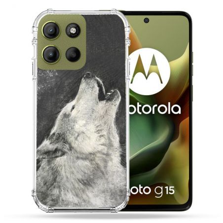 Coque Renforcée Pour Motorola G15 Animal Loup Hurlement