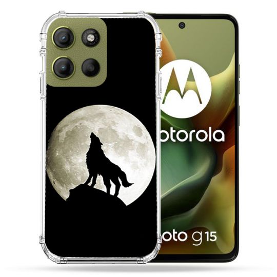 Coque Renforcée Pour Motorola G15 Animal Loup Noir