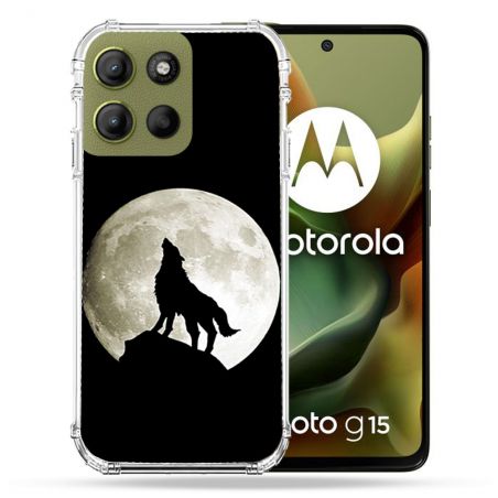 Coque Renforcée Pour Motorola G15 Animal Loup Noir