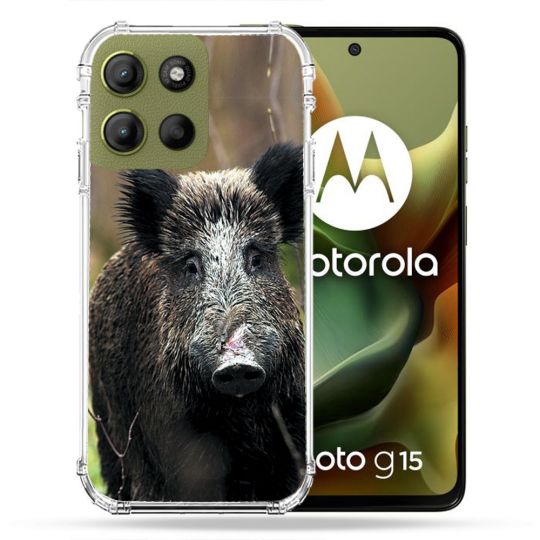 Coque Renforcée Pour Motorola G15 Chasse Sanglier bois