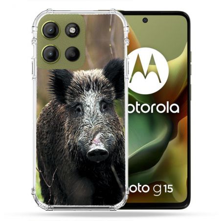 Coque Renforcée Pour Motorola G15 Chasse Sanglier bois