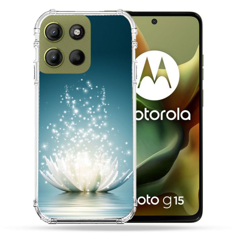 Coque Renforcée Pour Motorola G15 Fleur Lotus Blanc