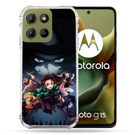 Coque Renforcée Pour Motorola G15 Manga Demon Slayer Noir
