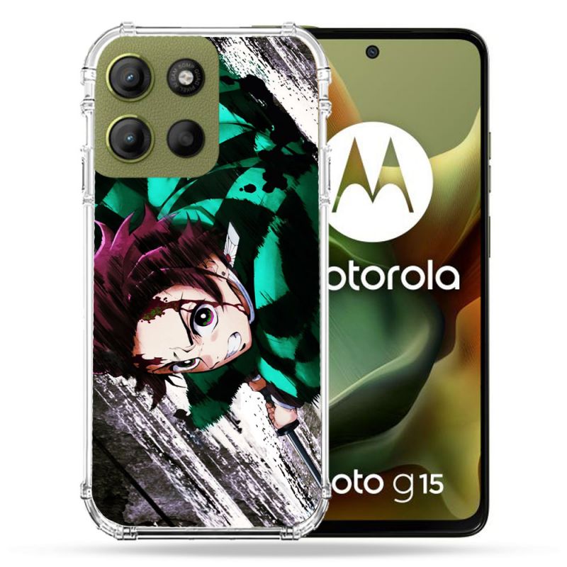 Coque Renforcée Pour Motorola G15 Manga Demon Slayer Tanjiro