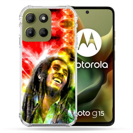 Coque Renforcée Pour Motorola G15 Musique Bob Marley Color