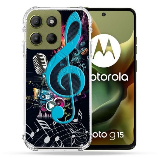 Coque Renforcée Pour Motorola G15 Musique Cle Sol Bleu