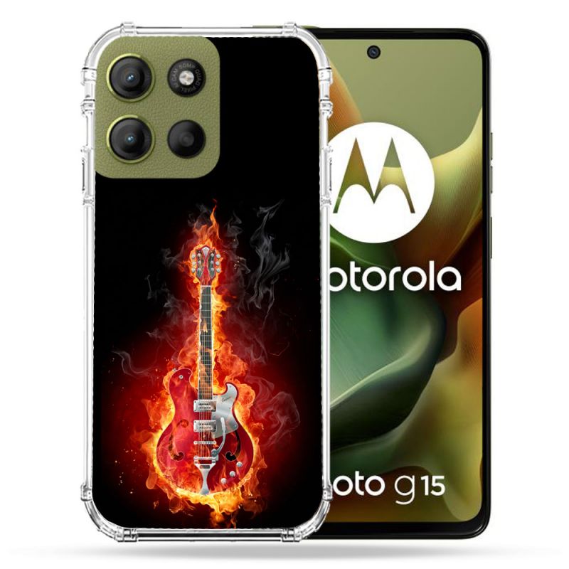 Coque Renforcée Pour Motorola G15 Musique Guitare Electrique
