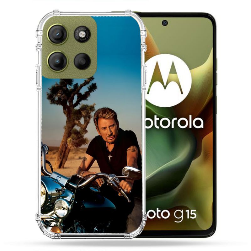 Coque Renforcée Pour Motorola G15 Musique Johnny Hallyday Moto