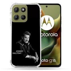Coque Renforcée Pour Motorola G15 Musique Johnny Hallyday Noir