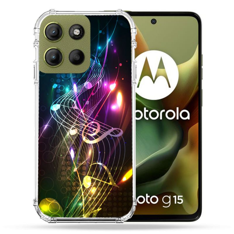 Coque Renforcée Pour Motorola G15 Musique Partition Multicolore