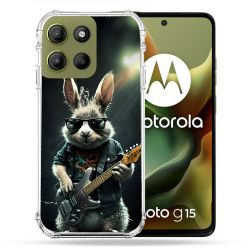 Coque Renforcée Pour Motorola G15 Musique Rock Lapin