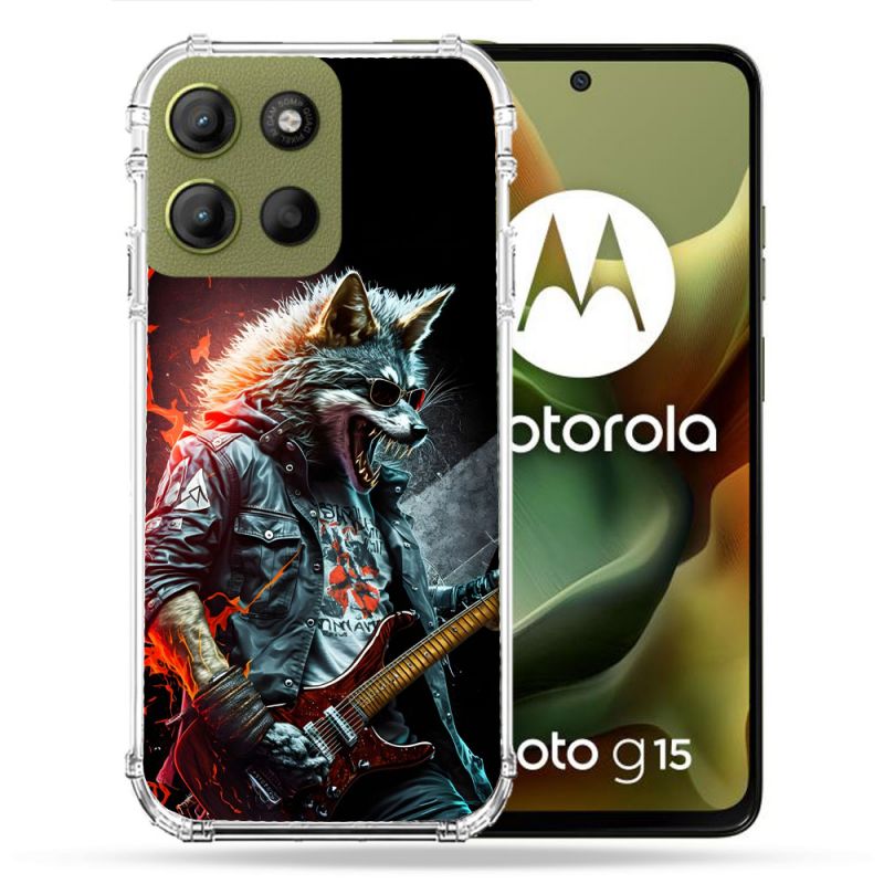 Coque Renforcée Pour Motorola G15 Musique Rock Loup