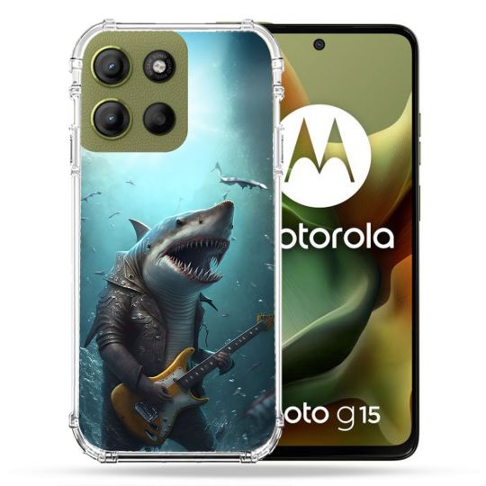 Coque Renforcée Pour Motorola G15 Musique Rock Requin