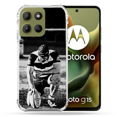 Coque Renforcée Pour Motorola G15 Sport Rugby Noir Blanc