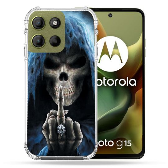 Coque Renforcée Pour Motorola G15 Tete de Mort Doigt