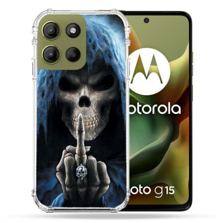 Coque Renforcée Pour Motorola G15 Tete de Mort Doigt