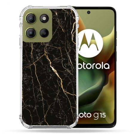 Coque Renforcée Pour Motorola G15 Texture Marbre Noir